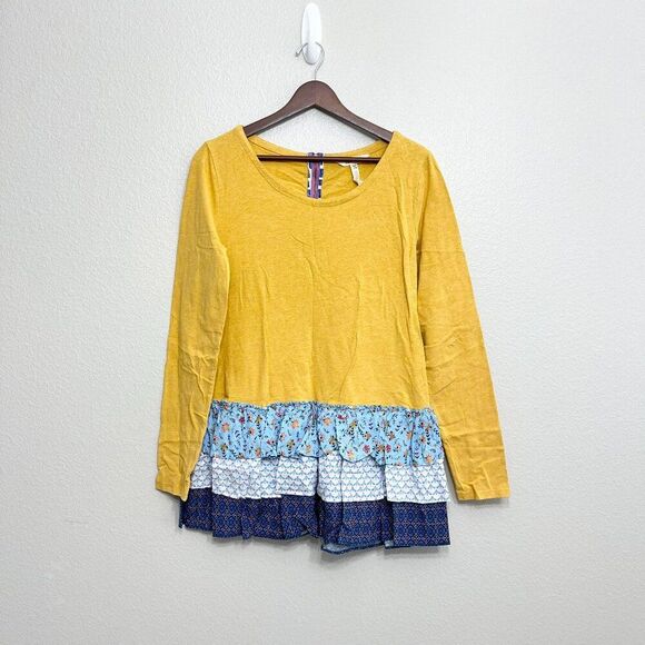 Matilda Jane Weekend Vibes Tunic Top Size Small Women's Yellow Blue Ruffle - Picture 1 of 5